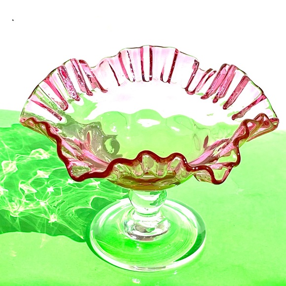 Vintage Ruffled Dish Raspberry Accents | Cranberry Glass Ruffled Pedestal Dish | Poshmark